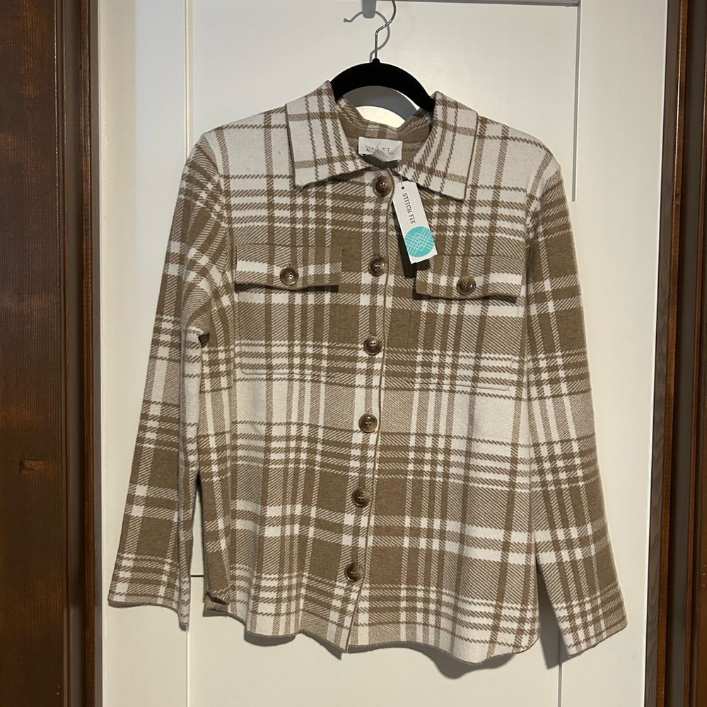 Market & Spruce Stella  Sweater Layer Plaid Cardigan/ Shacket Size Large New